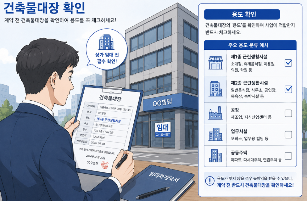 임대차 계약 전 건축물대장으로 영업 가능 용도를 확인하는 절차