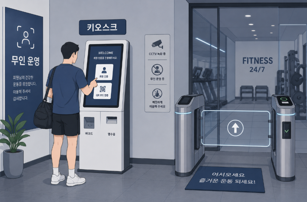 키오스크로 운영되는 무인 헬스장의 무인 운영 개념