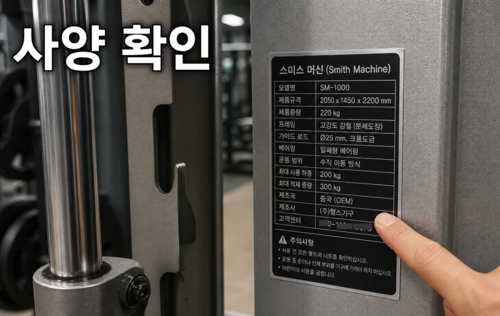 스미스머신 명판에서 봉 무게 사양을 확인하는 방법