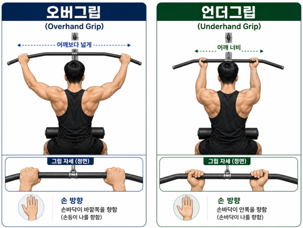 오버그립과 언더그립 등 랫풀다운 그립 종류별 차이