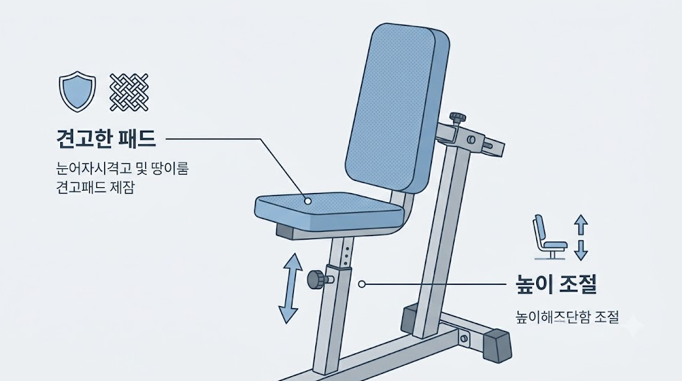 다양한 체격에 맞춰 조절하는 웨이트 머신 시트와 패드의 내구성