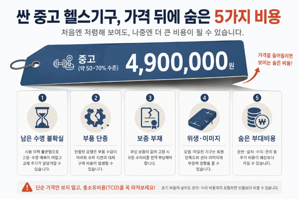 부품 단종 보증 부재 등 중고 헬스기구의 숨은 비용 다섯 가지