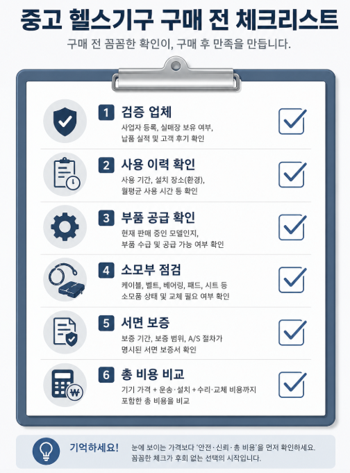 검증 업체와 소모부 점검 등 중고 헬스기구 구매 체크리스트

