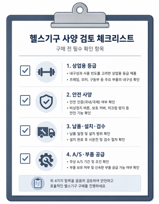 상업용 등급과 안전 검수 A/S를 담은 체육기구 규격서 체크포인트