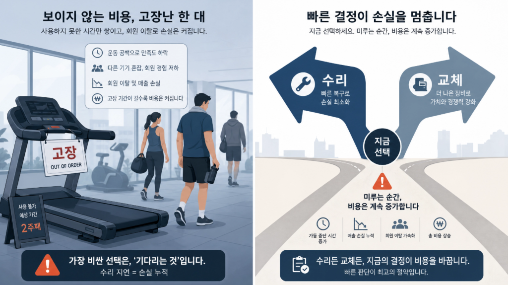 방치하면 회원 이탈로 이어지는 고장 헬스기구의 빠른 판단