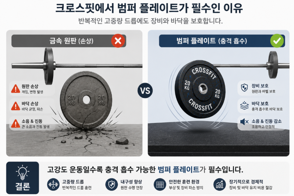 드랍 충격을 견디는 크로스핏 범퍼 플레이트와 역도용 바벨