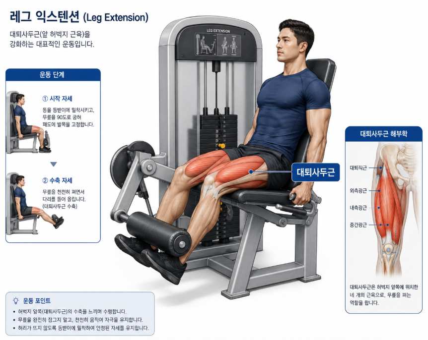 대퇴사두근을 고립 단련하고 무릎 건강에도 좋은 레그 익스텐션