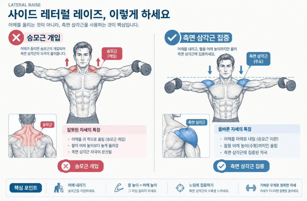 어깨 운동 승모근 개입 줄이기 으쓱 금지 어깨높이